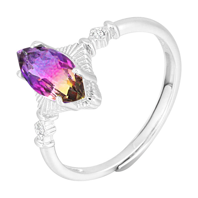 Fashion Colorful Sterling Silver Rings for Women-Rings-TJ1714-Purple-Open-end-Free Shipping Leatheretro