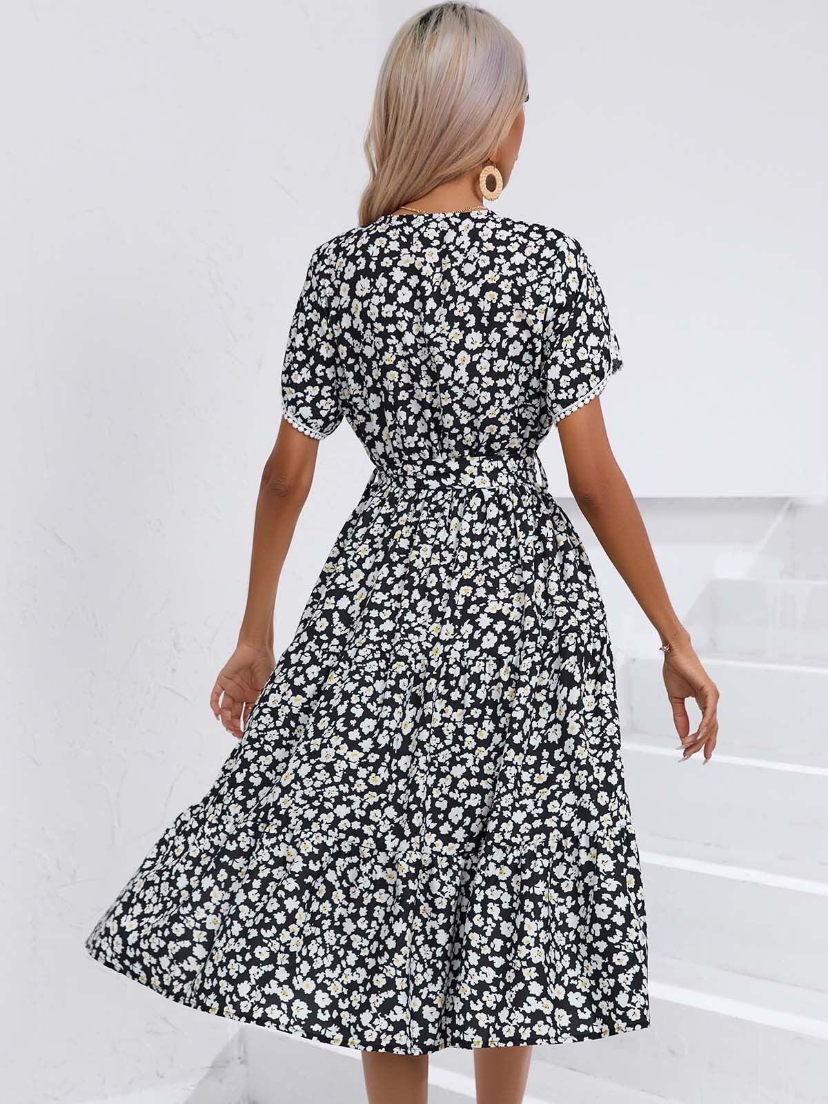 Leisure Summer V Neck Women Midi Dresses-Dresses-Black-S-Free Shipping Leatheretro