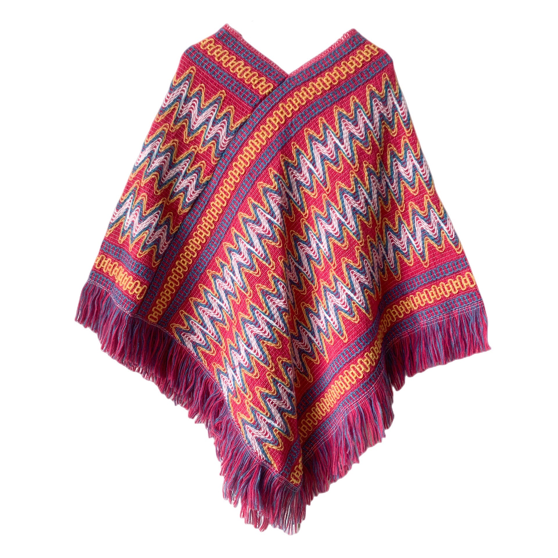 Winter Boho Shawl Capes for Women-Shawls-Rose Red-80-100cm-Free Shipping Leatheretro