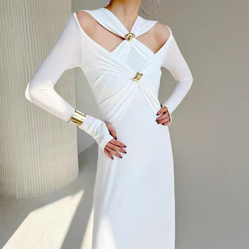 Designed Sexy Long Slim Dresses for Party-Dresses-White-S-Free Shipping Leatheretro