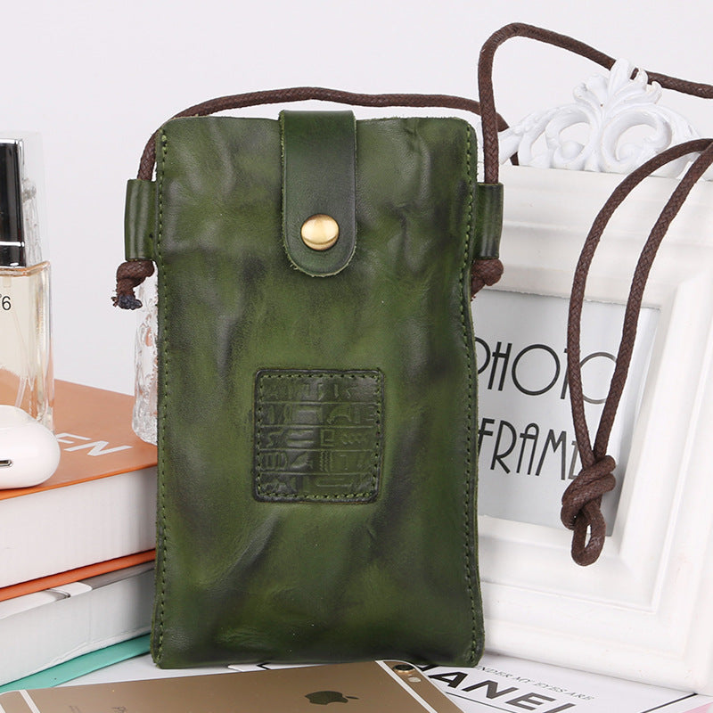 Vintage Veg Tanned Leather Mini Phone Bags LC43-Handbags, Wallets & Cases-Green-Free Shipping Leatheretro