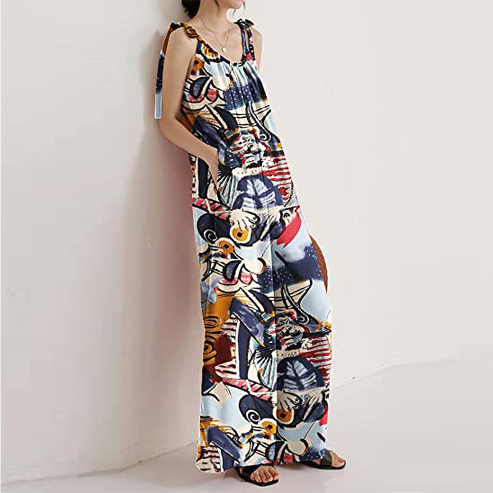 Casual Floral Print Summer Long Jumpsuits-Jumpsuits & Rompers-A-S-Free Shipping Leatheretro