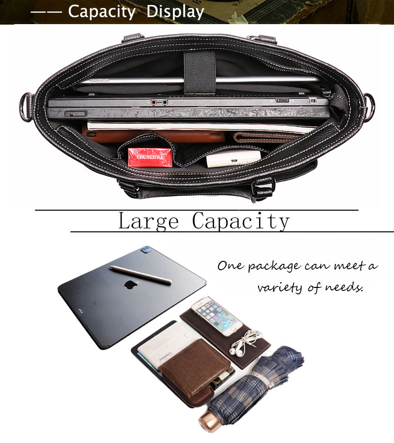 Black Cowhide Leather Business Computer Bags with Large Capacity 30242-Leateher Briefcase-Black-Free Shipping Leatheretro