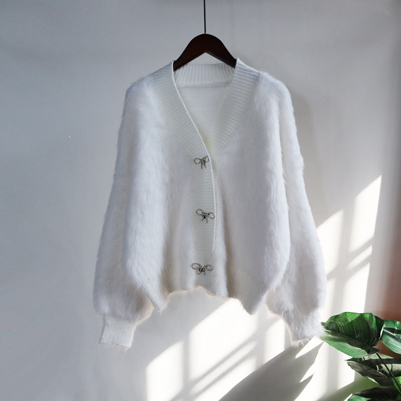 Warm Mink Wool Knitting Women Overcoat-Shirts & Tops-White-One Size-Free Shipping Leatheretro