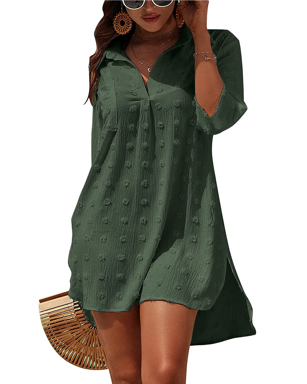 Summer Irregula Shirts Cover Ups Dresses-Dresses-Army Green-S-Free Shipping Leatheretro