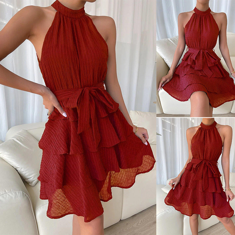 Casual Summer Sleeveless Ruffled Mini Dresses-Dresses-Red-S-Free Shipping Leatheretro