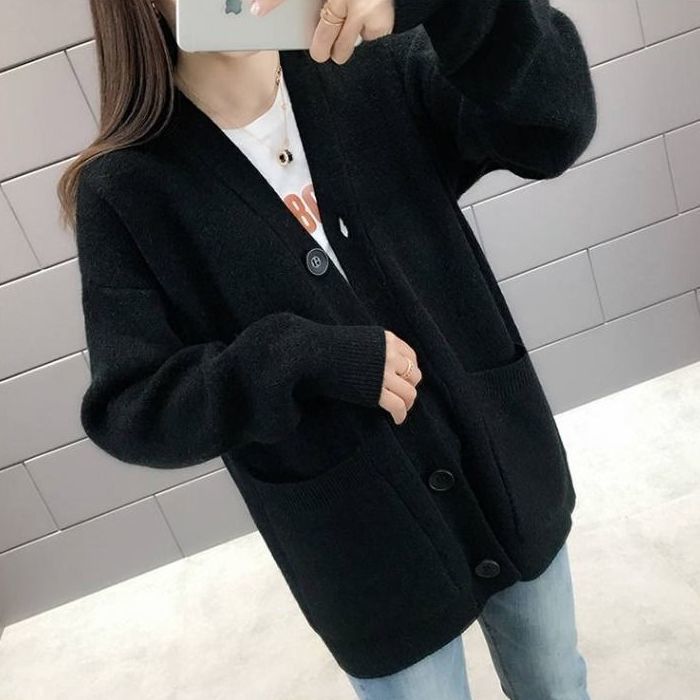 Casual Winter Women Knitted Cardigan Sweaters-Shirts & Tops-Black-One Size-Free Shipping Leatheretro