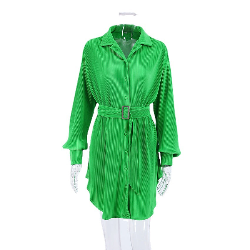 Green Spring Long Sleeves Women Shirts Dresses-Dresses-Pink-S-Free Shipping Leatheretro