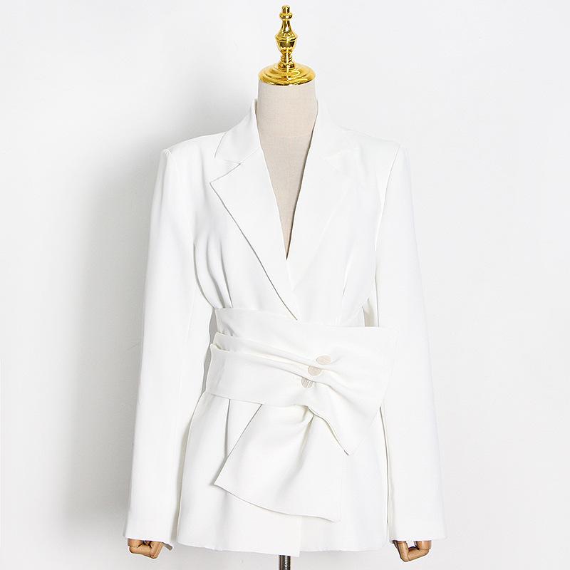 Luxury classsy white blazers with Belt-Blazers-White-S-Free Shipping Leatheretro