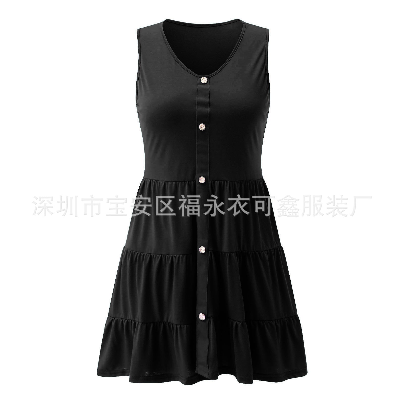 Summer Button Sleeves Daily Dresses-Dresses-Black-S-Free Shipping Leatheretro