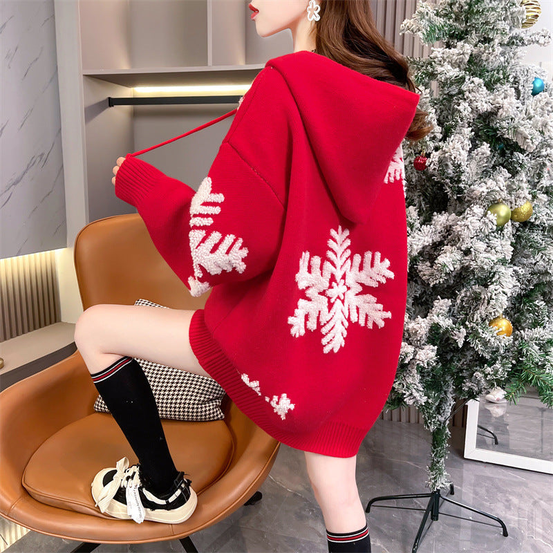 Merry Christmas Winter Knitted Hoodies Sweaters-Shirts & Tops-Red-One Size-Free Shipping Leatheretro