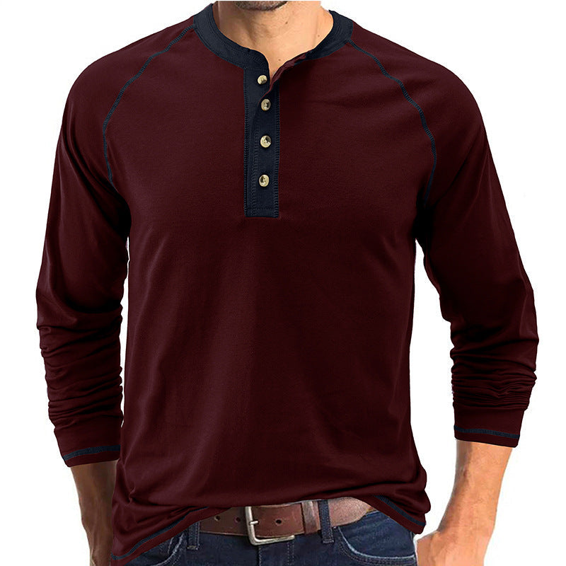 Casual Outdoor Long Sleeves Basic Shirts for Men-Wine Red-S-Free Shipping Leatheretro
