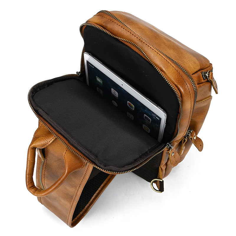 Vintage Leather Chest Bag for Men 9336-Saddle Bags & Panniers-Cray Horse Leather-Brown-Free Shipping Leatheretro