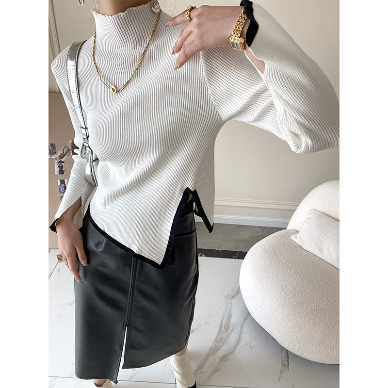 Designed High Neck Women Knitted Pullover Sweaters-Shirts & Tops-White-One Size-Free Shipping Leatheretro