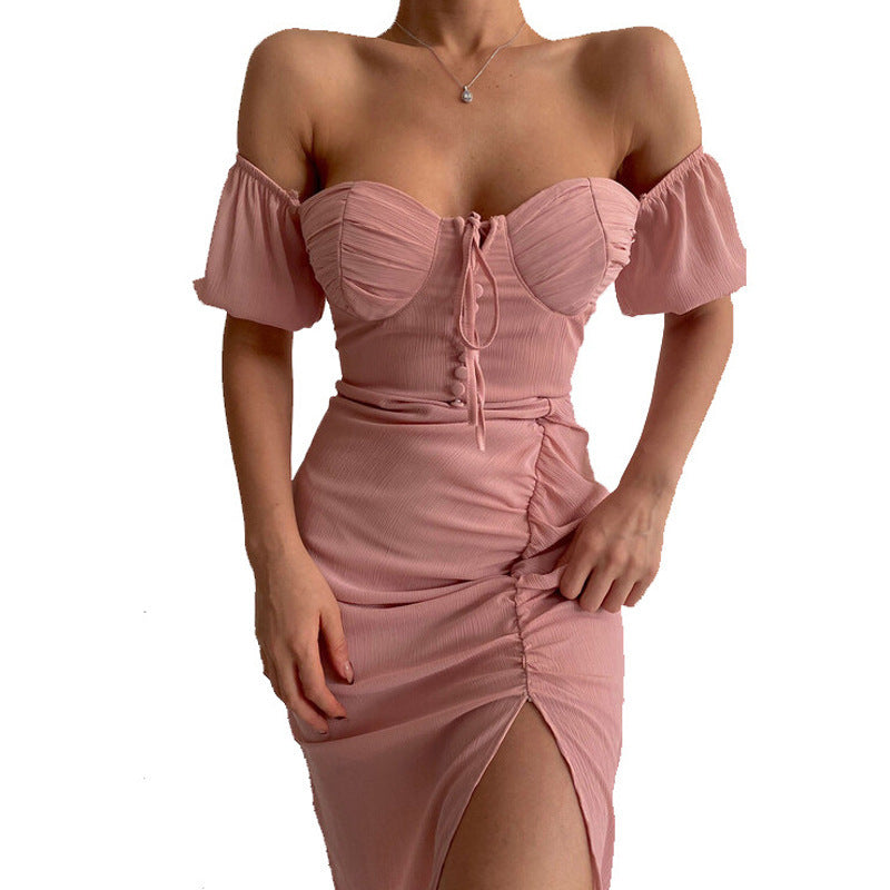 Sexy Off The Shoulder Lace Up Tight Mini Dresses-Dresses-Pink-S-Free Shipping Leatheretro