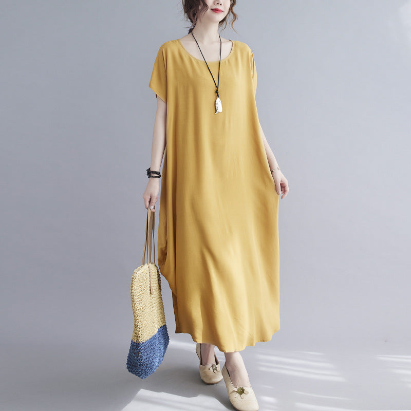 Summer Simple Design Long Cozy Dresses-Dresses-Yellow-One Size (45-75KG)-Free Shipping Leatheretro