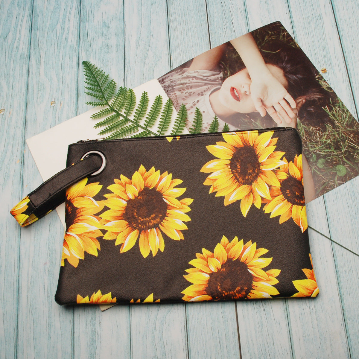 Women Sunflower Print Pu Leather Evening Clutch Bags-Handbags, Wallets & Cases-Yellow-Free Shipping Leatheretro