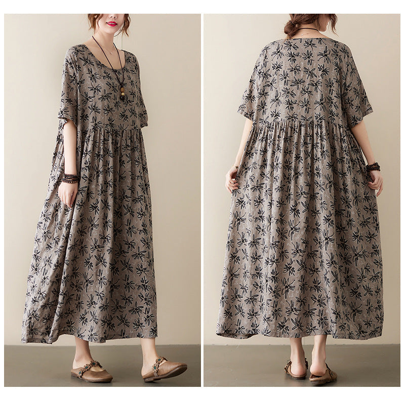 Vintage Leaf Print Plus Sizes Women Dresses-Dresses-Green-One Size-Free Shipping Leatheretro