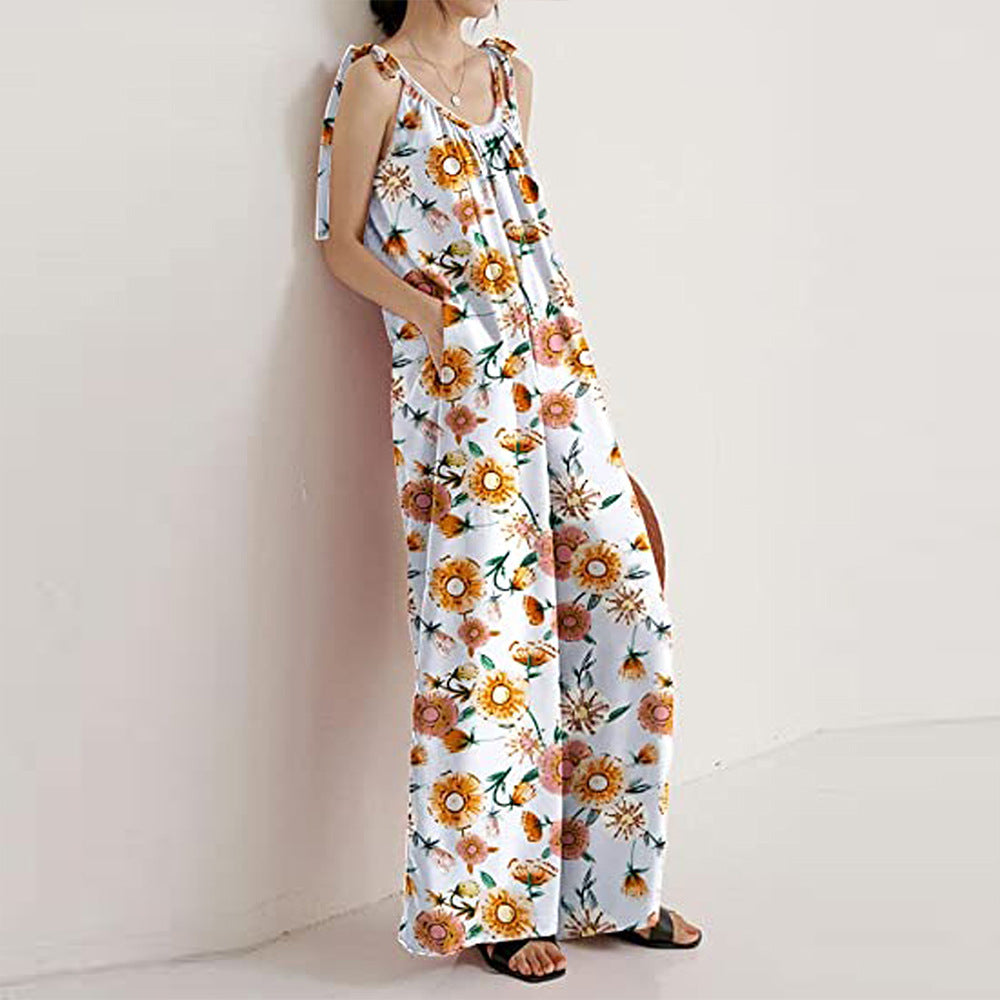 Casual Floral Print Summer Long Jumpsuits-Jumpsuits & Rompers-A-S-Free Shipping Leatheretro