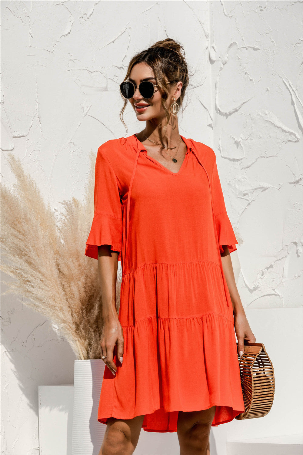 Casual Short Cake Style Daily Dresses-Dresses-Orange-S-Free Shipping Leatheretro
