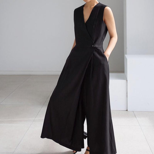 Women High Waist Casual Sleeveless Jumpsuits-Women Jumpsuits-Black-S-Free Shipping Leatheretro