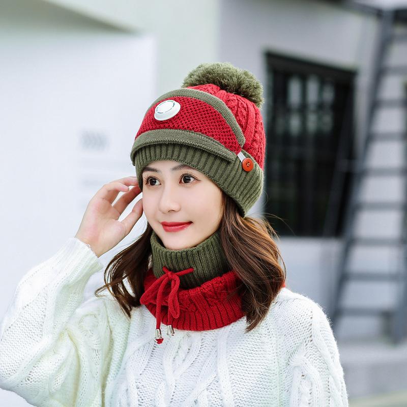 Women Winter Fleece Liner Outdoor Kntting Hats&Scarfs 3pcs/Set-Orange Red-One Size-Elastic-Free Shipping Leatheretro