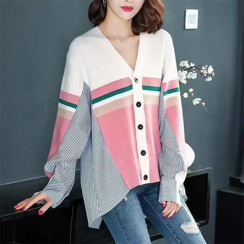 Vintage Long Sleeves Striped Knitting Women Cardigan Sweaters-Shirts & Tops-White-One Size-Free Shipping Leatheretro