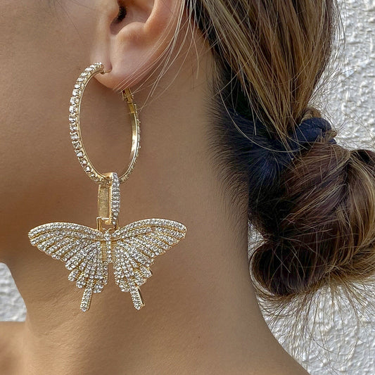 Fashion Butterfly Designed Hoop Earring for Women-Earrings-Golden-Free Shipping Leatheretro