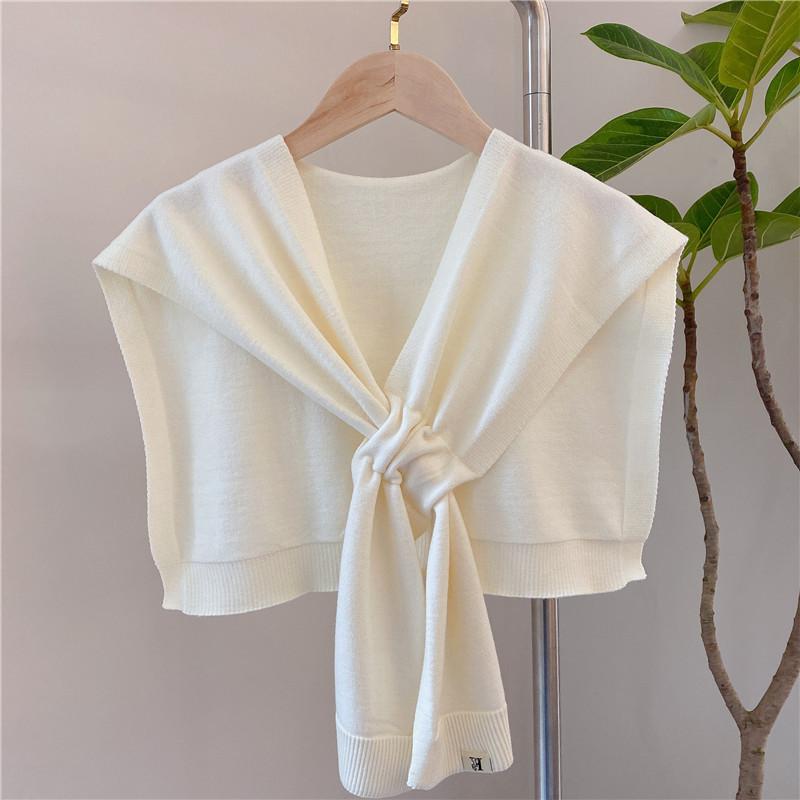 Fashion Women Cross Knitting Cape-Shirts & Tops-White-45*90cm-Free Shipping Leatheretro