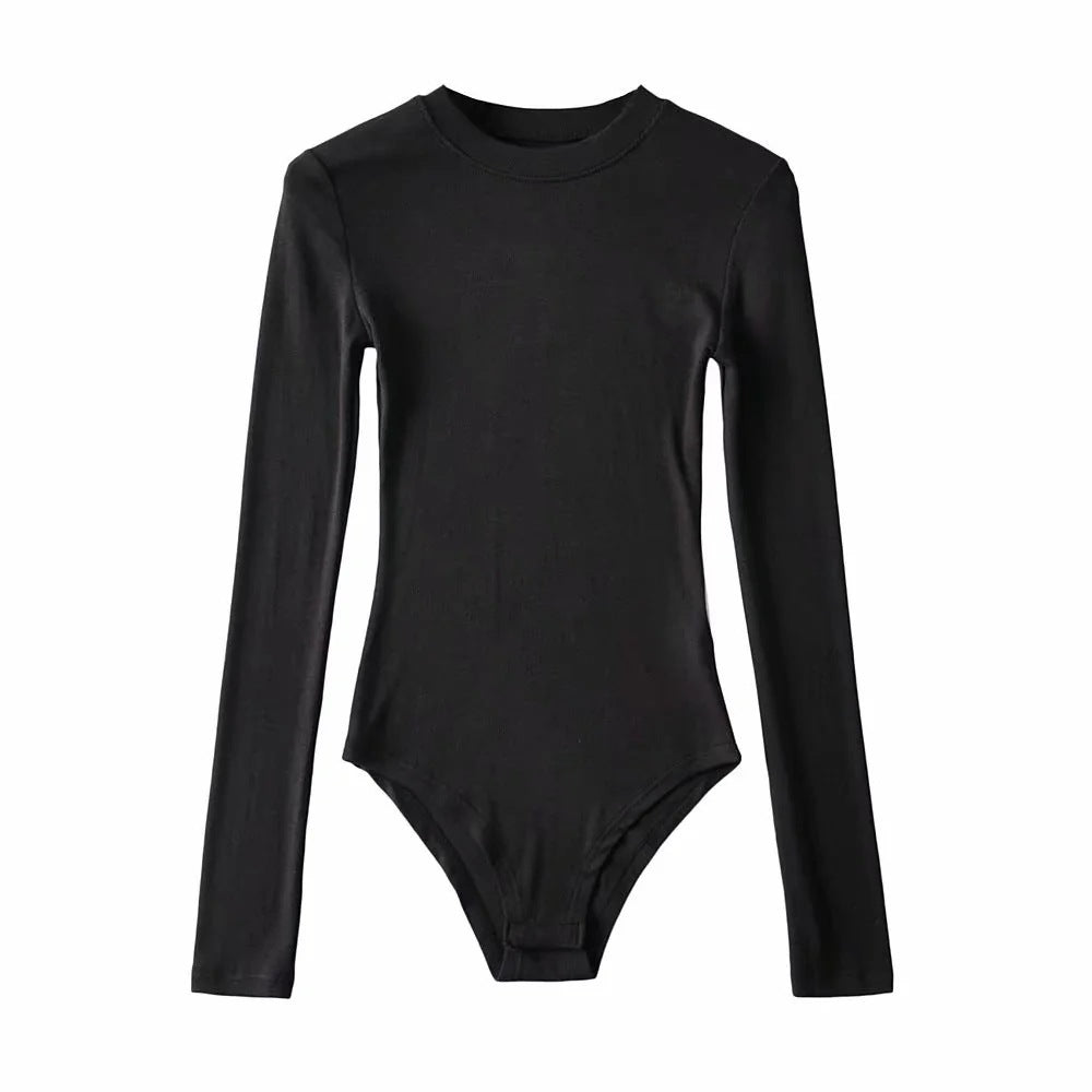 Sexy Tight Round Neck Long Sleeves Romper Shirts-Shirts & Tops-Black-S-Free Shipping Leatheretro