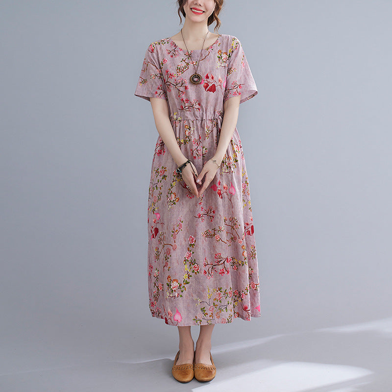 Ethinc Line Summer Half Sleeves Women Long Dresses-Dresses-Pink（896）-M-Free Shipping Leatheretro