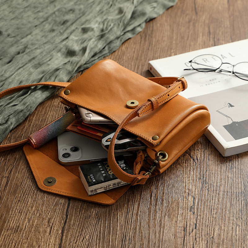 Vege Tanned Leather Small Bag for Women 21026-Yellow-Free Shipping Leatheretro