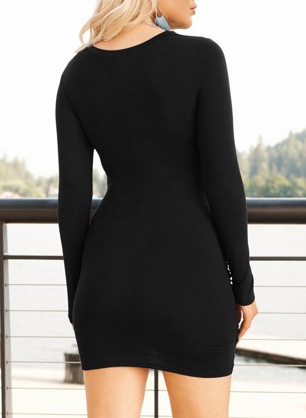Long Sleeves Midriff Baring Sexy Bodycon Dresses-Sexy Dresses-Khaki-S-Free Shipping Leatheretro