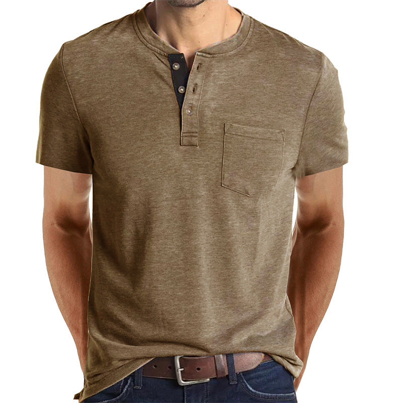 Casual Summer Short Sleeves Men T Shirts-Shirts-Khaki-S-Free Shipping Leatheretro