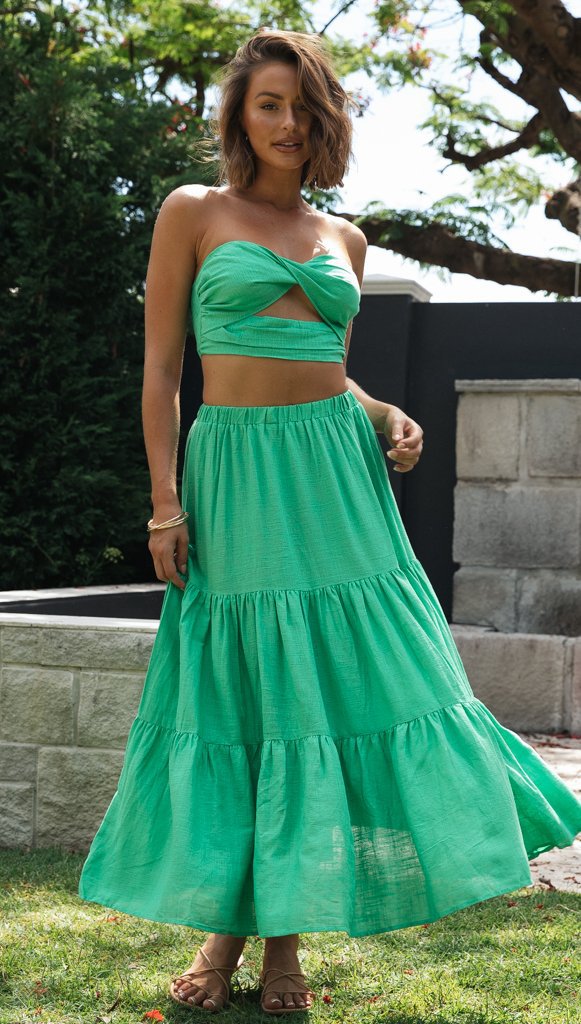 Sexy Women Strapless Tops and Skirts Suits-Dresses-Green-S-Free Shipping Leatheretro
