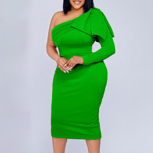 Fashion One Shoulder Sheath Women Dresses-Dresses-Green-S-Free Shipping Leatheretro