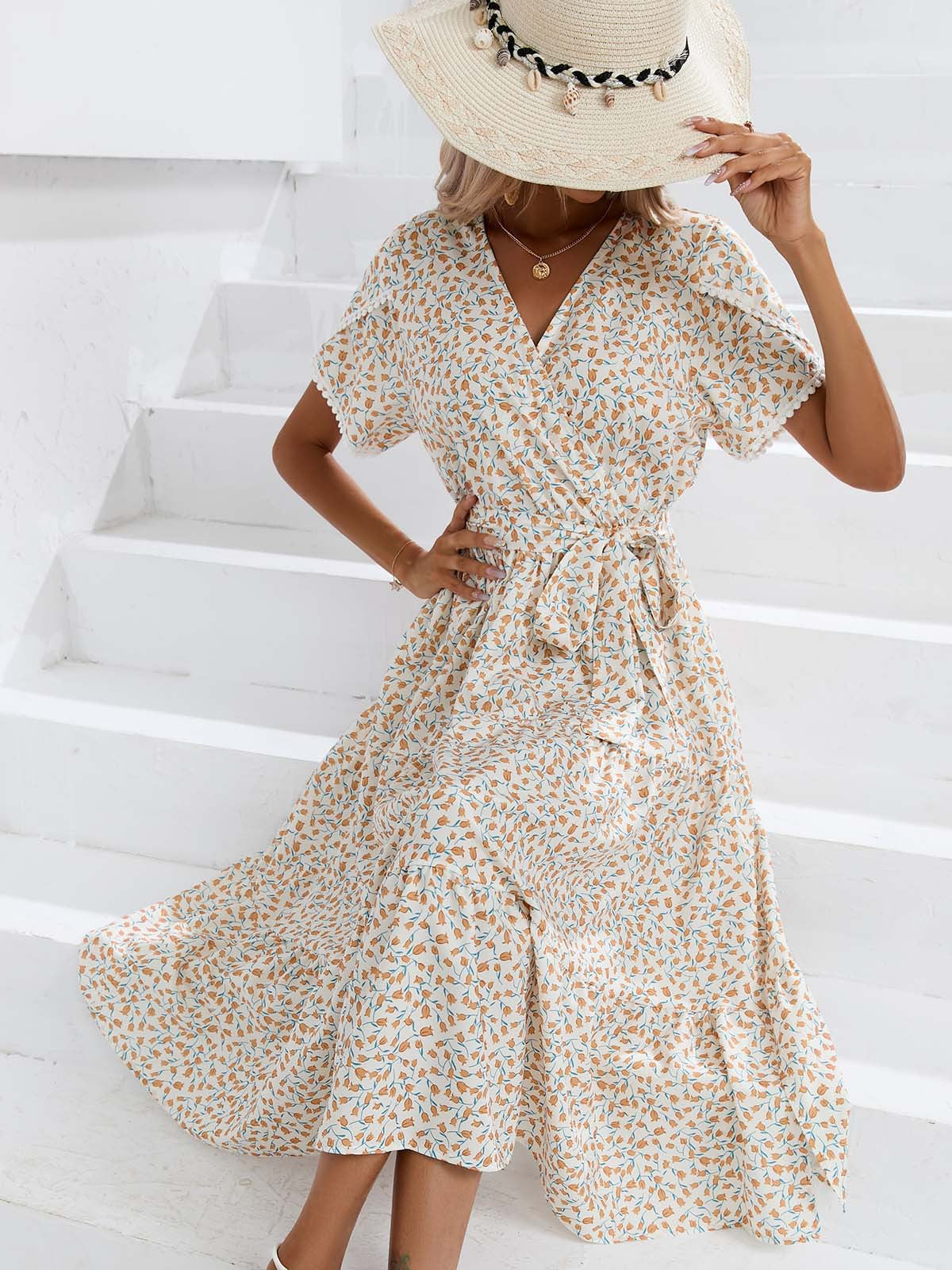 Leisure Summer V Neck Women Midi Dresses-Dresses-White-S-Free Shipping Leatheretro