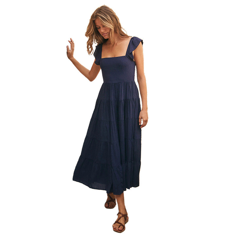 Casual High Waist Ruffled Summer Long Dresses-Dresses-Black-S-Free Shipping Leatheretro