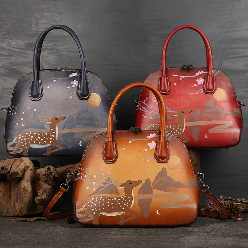 Handmade Christmas Deer Leather Women Handbag 1115-Leather Women Bags-Red-Free Shipping Leatheretro