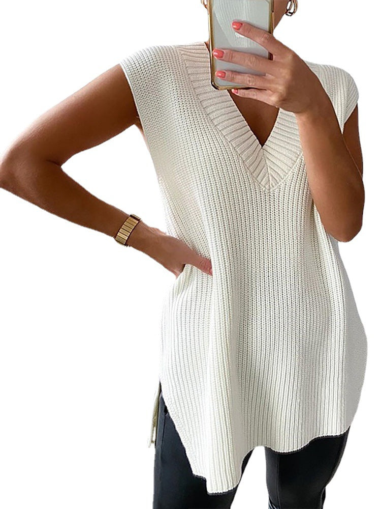 Women Sleeveless Knitted Vest-Vests-Khaki-S-Free Shipping Leatheretro