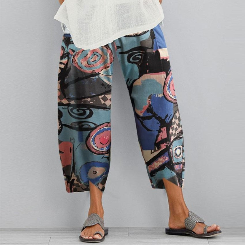 Casual Floral Print Summer Pants for Women-Pants-F-S-Free Shipping Leatheretro