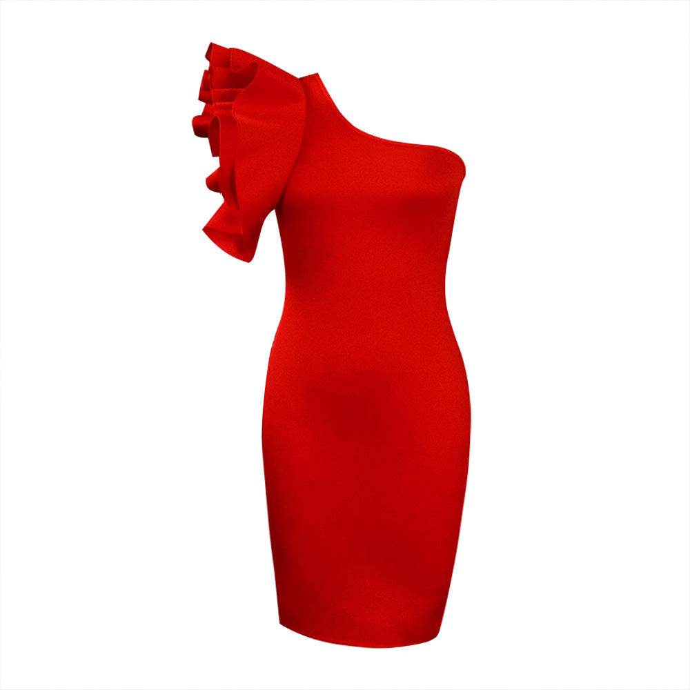 Summer One Shoulder Sexy Party Dresses for Women-Dresses-Red-S-Free Shipping Leatheretro