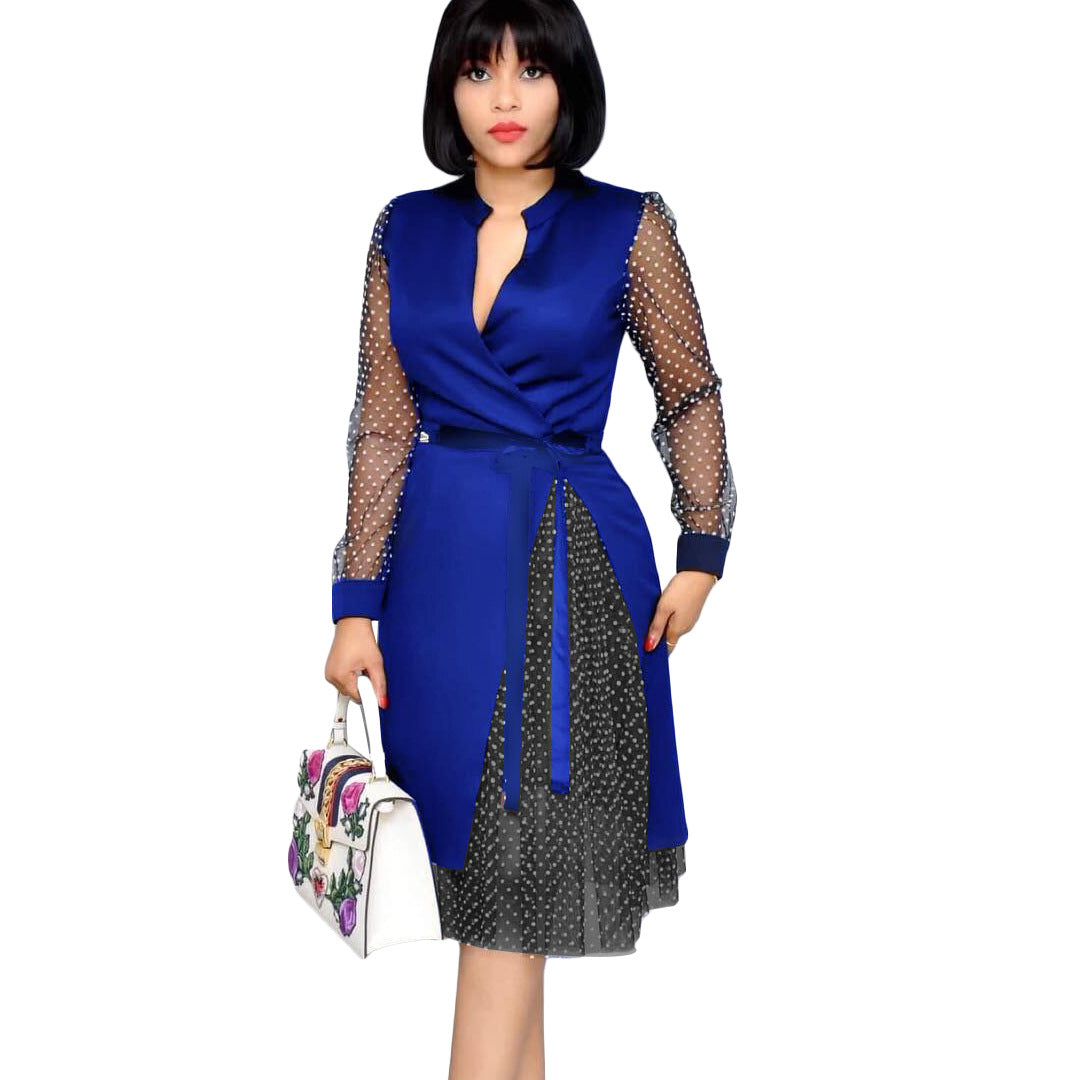 Fashion Dot Print Plus Sizes Women Dresses-Dresses-Blue-S-Free Shipping Leatheretro