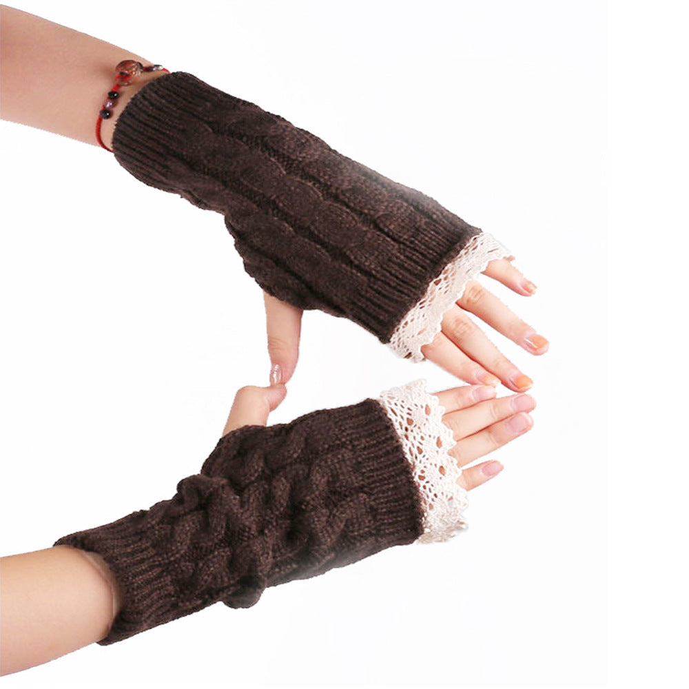 2 Pairs/Set Lovely Finger Less Knitted Gloves for Girl-Gloves & Mittens-Coffee-One Size-Free Shipping Leatheretro
