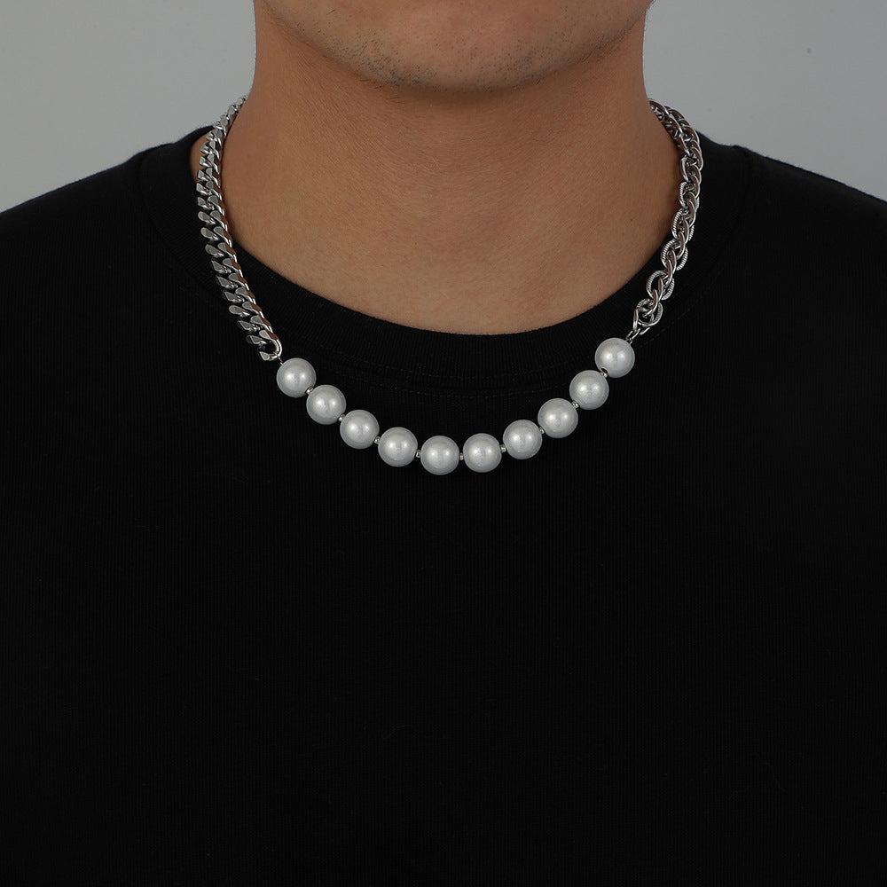 Fashion Hip Top Style Pearl Necklace for Men-Chains-E-Free Shipping Leatheretro