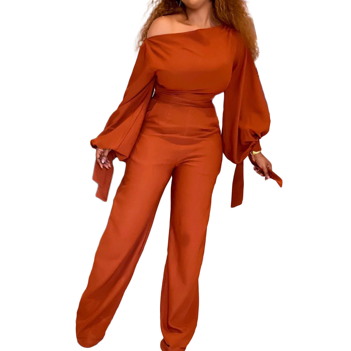 Sexy One Shoulder High Waist Plus Sizes Wide Legs Jumpsuits-Suits-Red-S-Free Shipping Leatheretro