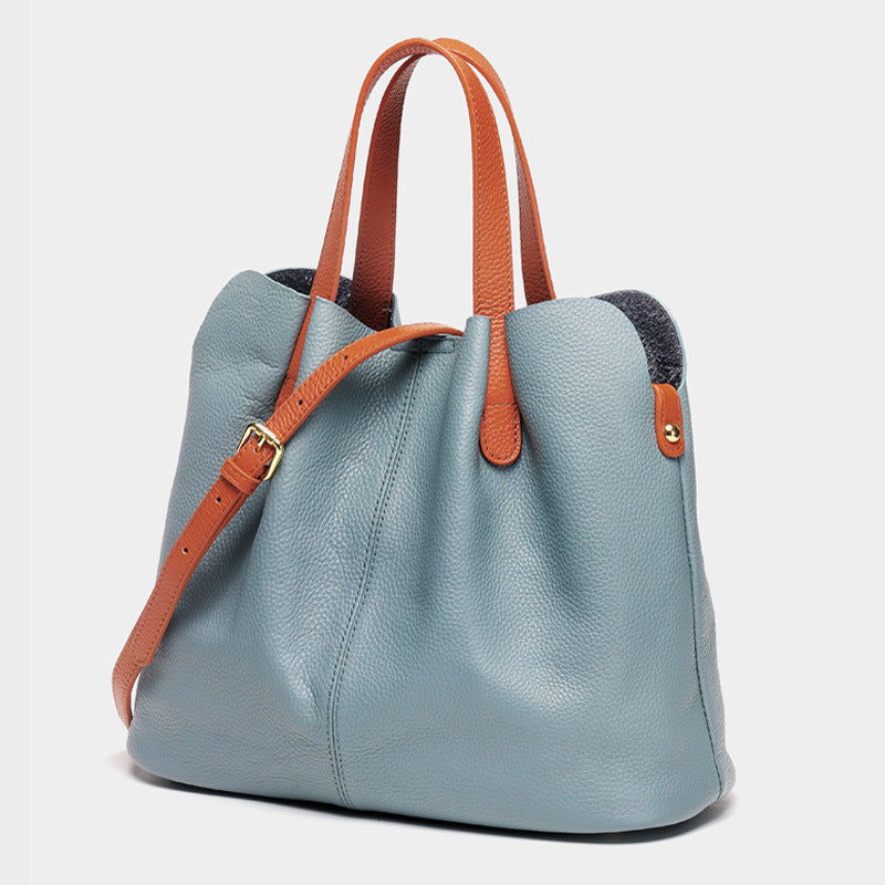 Cowhide Leather Tote Handbags for Women W918-Handbags-Blue-Free Shipping Leatheretro