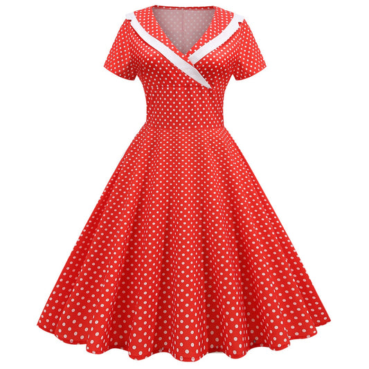 Vintage Polk Dot Women Dresses-Dresses-Red-S-Free Shipping Leatheretro