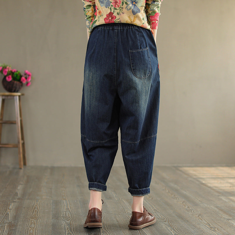 Vintage Denim Women Harem Pants-Pants-Blue-M-Free Shipping Leatheretro