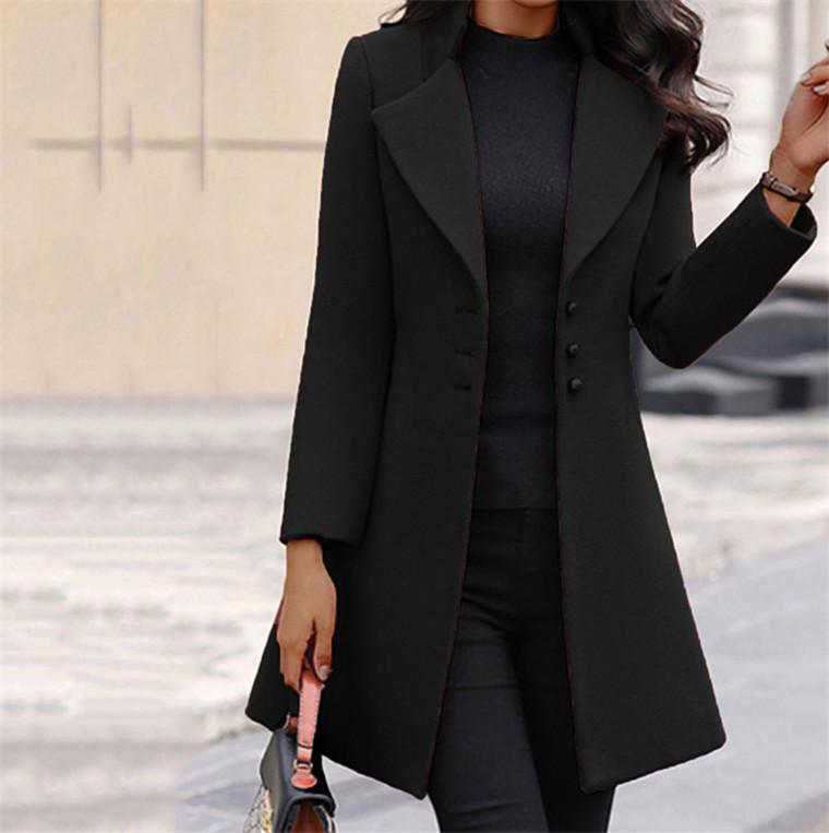 Women Winter Long Blazer Overcoat-Black-S-Free Shipping Leatheretro